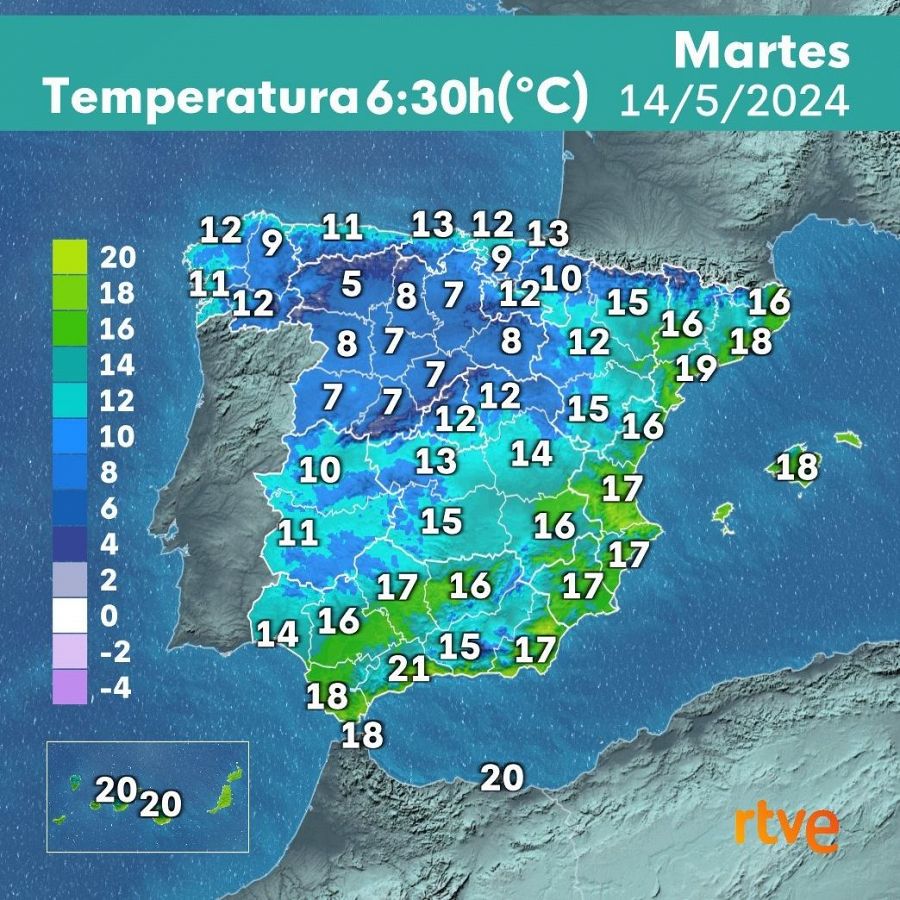 El tiempo 14 de mayo: temperaturas a las 6:30 horas