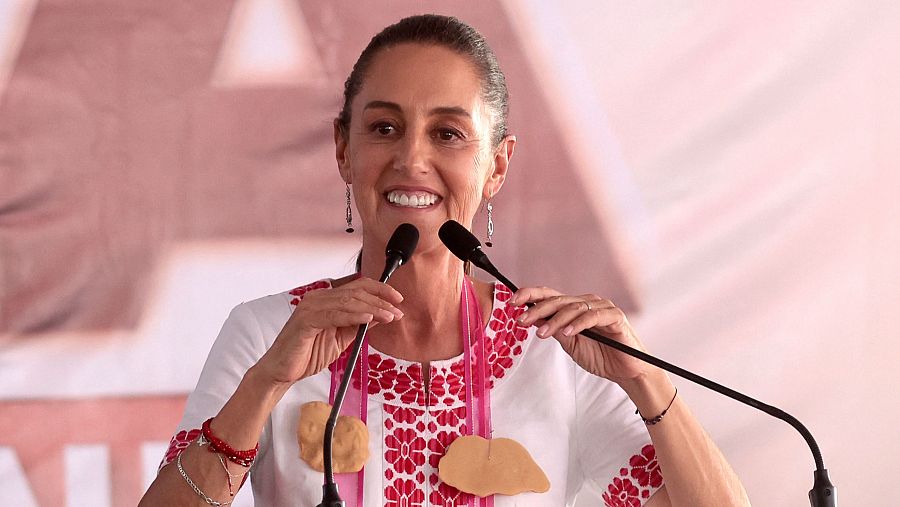 La candidata Claudia Sheinbaum durante un mitin de campaña en Tlajomulco de Zúñiga, Jalisco