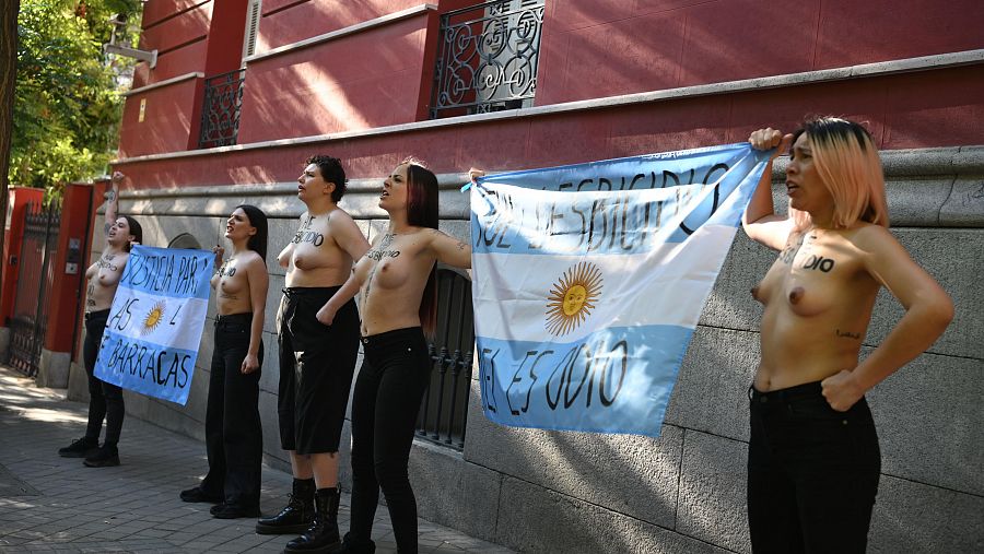 Protesta contra el presidente argentino Javier Milei en Madrid