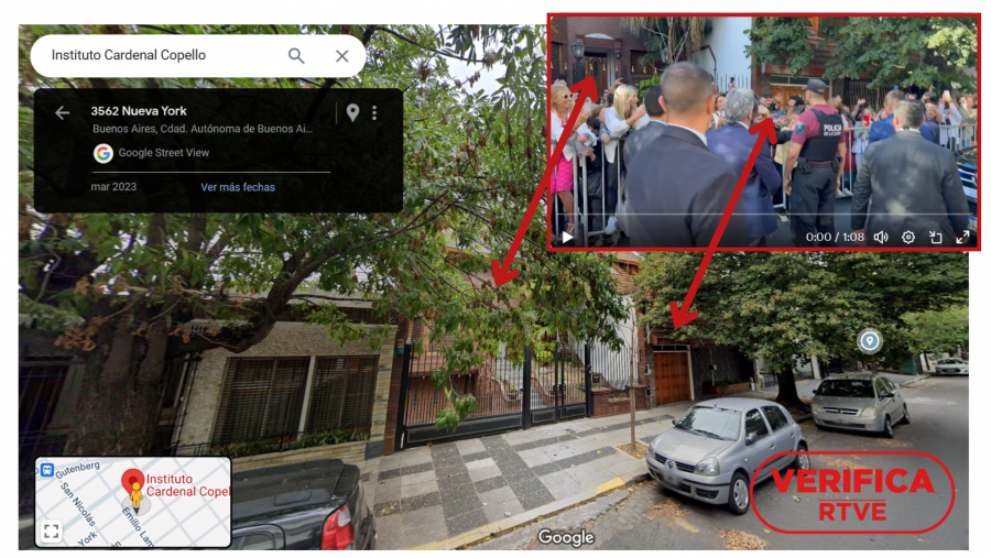 Coincidencias entre el vídeo de redes sociales y la geolocalización del colegio Cardenal Copello en Buenos Aires