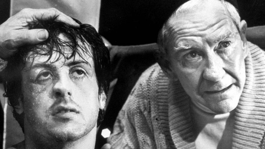 Sylvester Stallone y Burgess Meredith en una escena de 'Rocky'.jpg