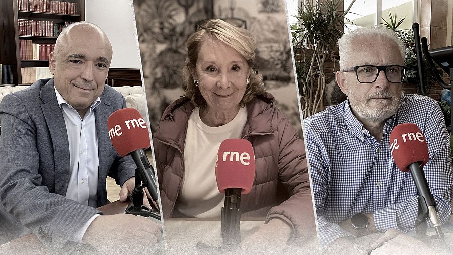 Rafael Simancas, Esperanza Aguirre y Fausto Fernández, ante los micrófonos de RNE