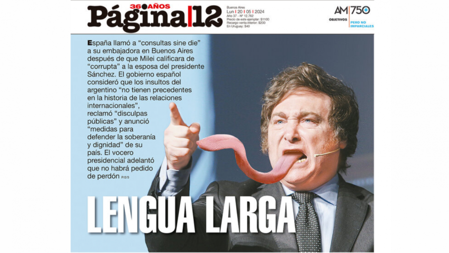 Captura de una parte de la portada del diario argentino 'Página 12'