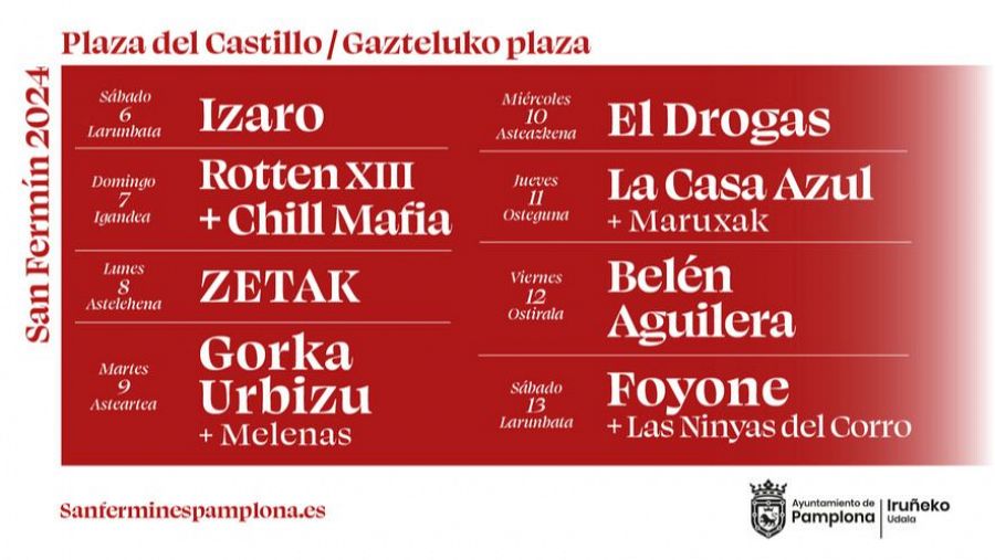 Cartel de conciertos de los Sanfermines 2024