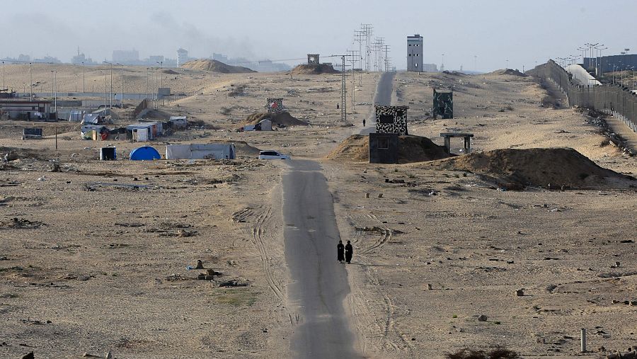 Un campo de refugiados palestinos abandonado en la frontera de Rafah, en la franja de Gaza.