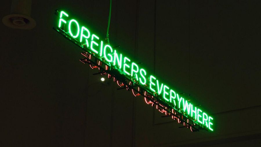 Stranieri Ovunque (Autoritratto ), Foreigners Everywhere (Self-portrait), (Claire Fontaine, 2024)