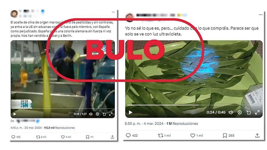 Mensajes de X que difunden la falsa idea de que los productos de origen marroquí pueden entrar sin controles de calidad en Europa