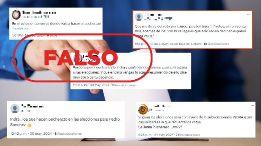 Mensajes de redes que difunden falsedades sobre el voto por correo y el recuento en las elecciones europeas