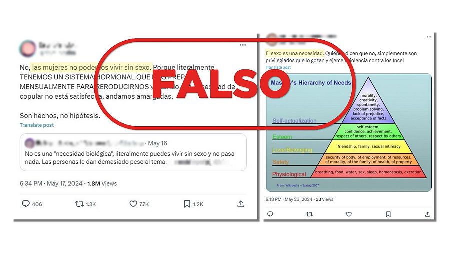 Mensajes de X que difunden la falsa idea de que el sexo es una necesidad fisiológica del ser humano