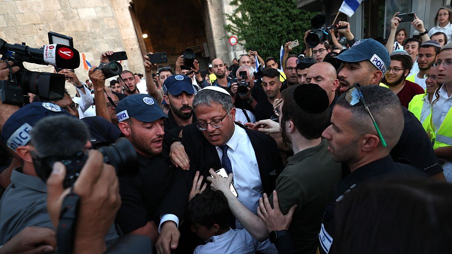 El ministro israelí de Seguridad Nacional, el ultraderechista y colono Itamar Ben Gvir, en la Marcha de las Banderas
