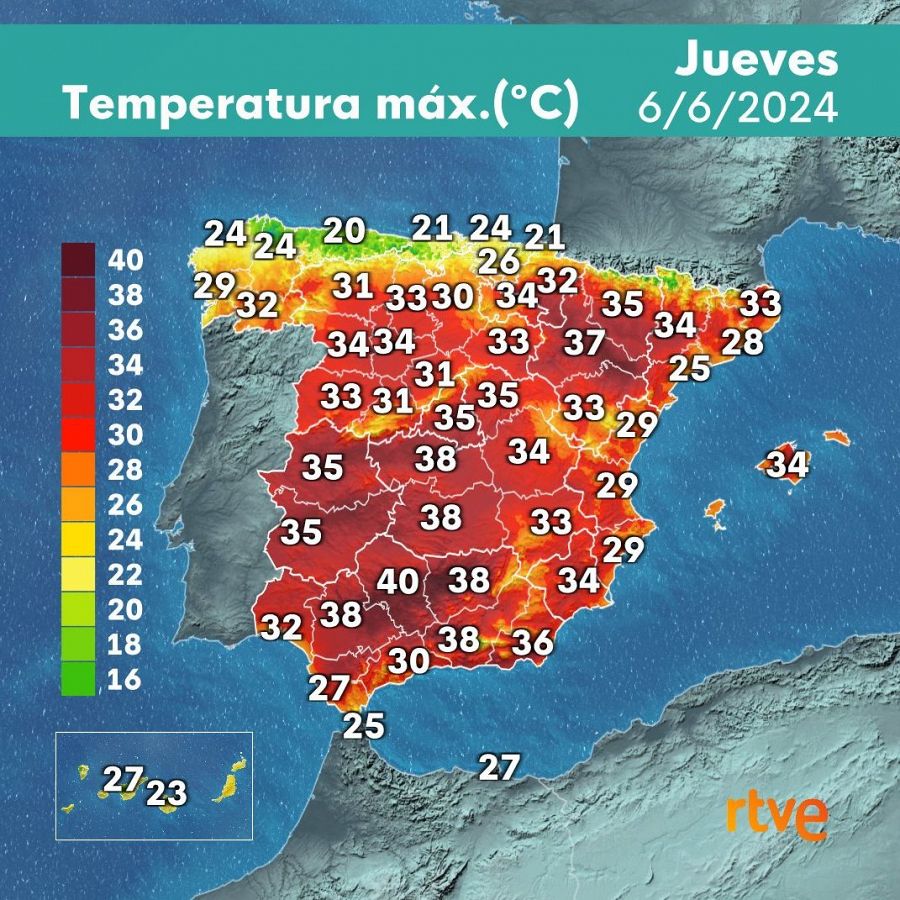 Las máximas superarán los 35 ºC en casi toda España