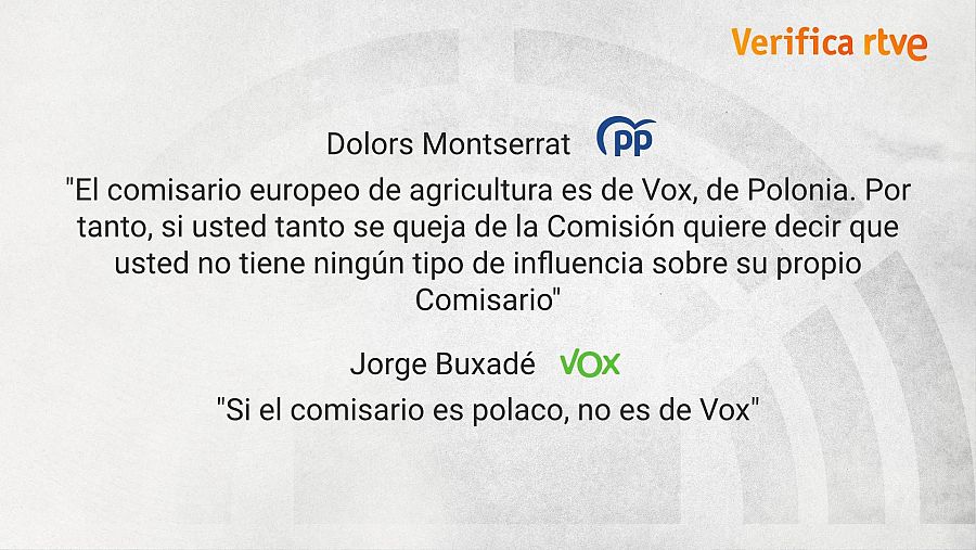 Declaraciones de la candidato Dolors Montserrat (PP) y Jorge Buxadé (Vox) sobre el comisario europeo de agricultura