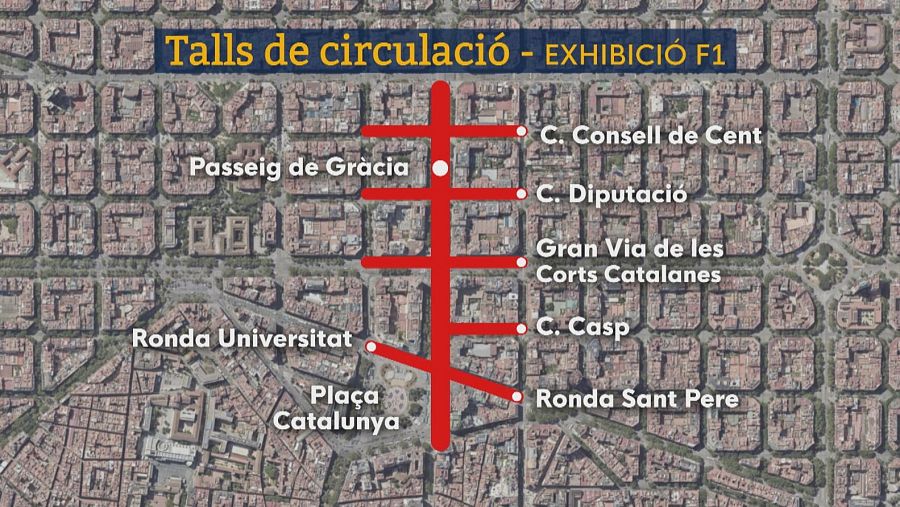 Aquests són els carrers afectats per l'espectacle de Fórmula 1.