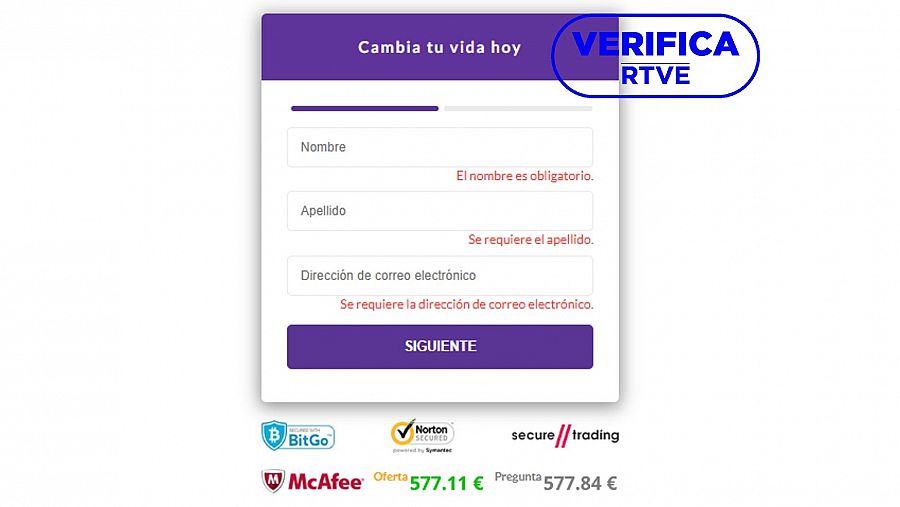 Pie de foto: Captura de la página web donde piden datos para ponerte en contacto con un agente de la plataforma