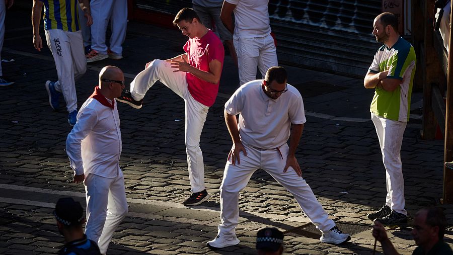 Ambiente durante el último y octavo encierro de las fiestas de San Fermín 2023