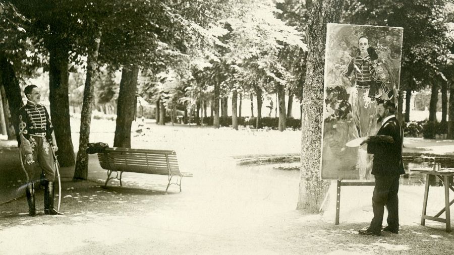 Sorolla pintando a Alfonso XIII en los jardines de la Granja