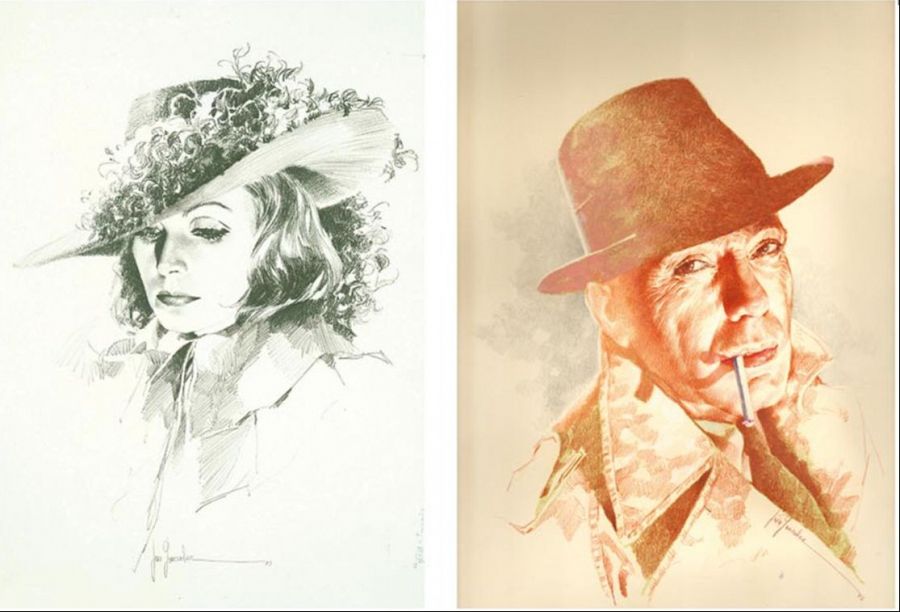 Retratos de Greta Garbo y Humphrey Bogart, de Pepe González