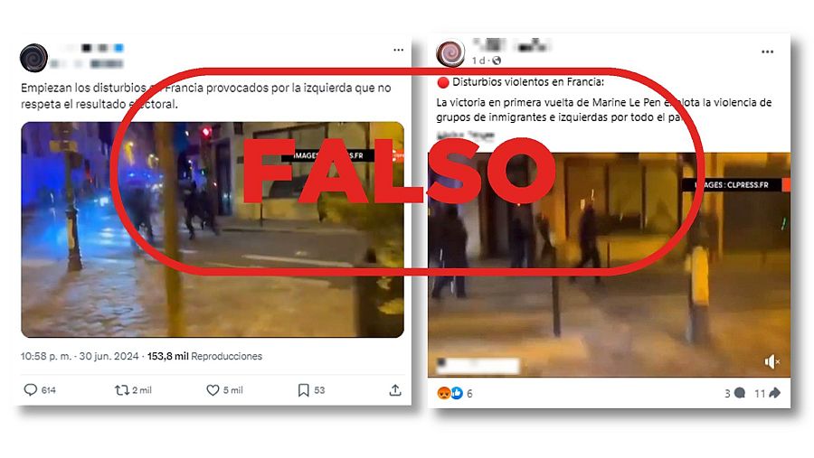 Mensajes de redes sociales que difunden un vídeo de unas protestas como si fuese actual