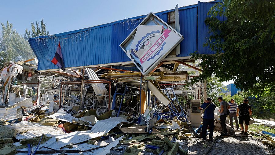 Un supermercado destruido en Donetsk, Ucrania.