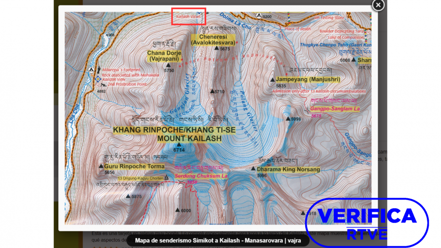 Mapa topográfico del monte Kailash publicado por 'de Zwerver'