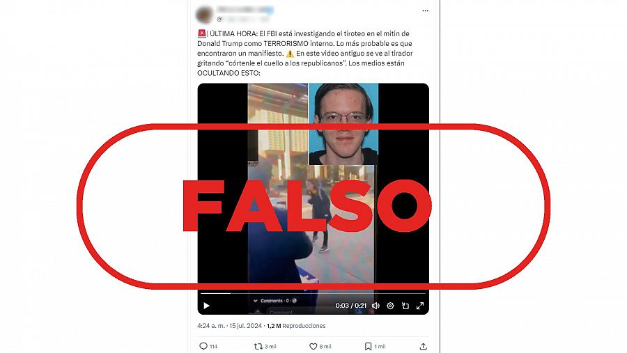 Mensaje de X que difunde la falsa idea de que este vídeo muestra a Thomas Matthew Crooks