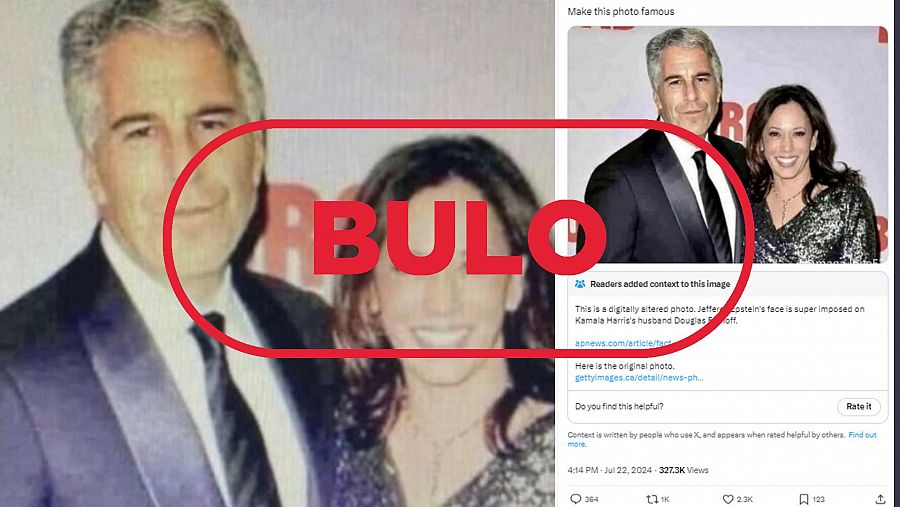 Esta foto de Kamala Harris con Jeffrey Epstein es un montaje