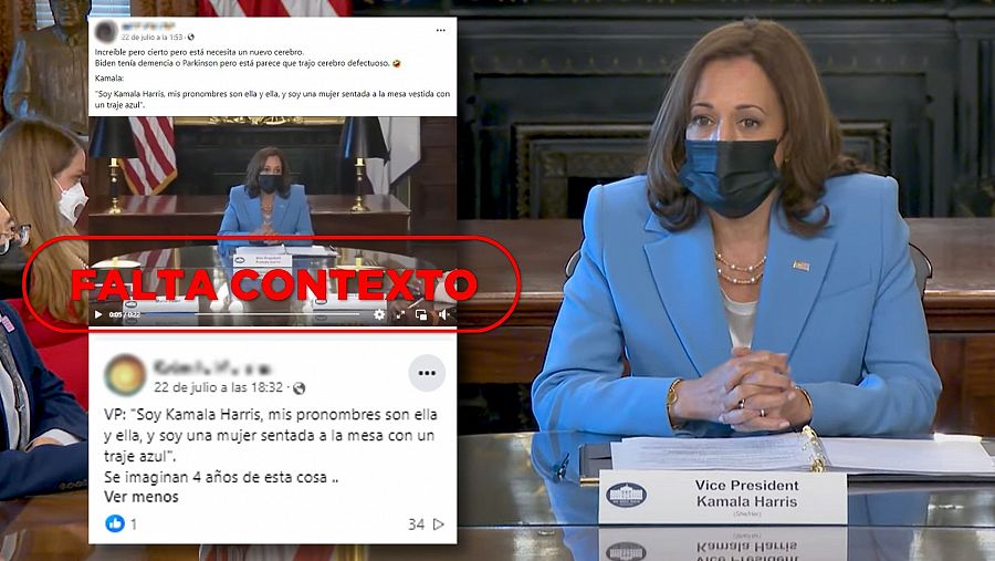 Mensajes que difunden sin contexto un vídeo de Kamala Harris en una mesa redonda autodescribiéndose