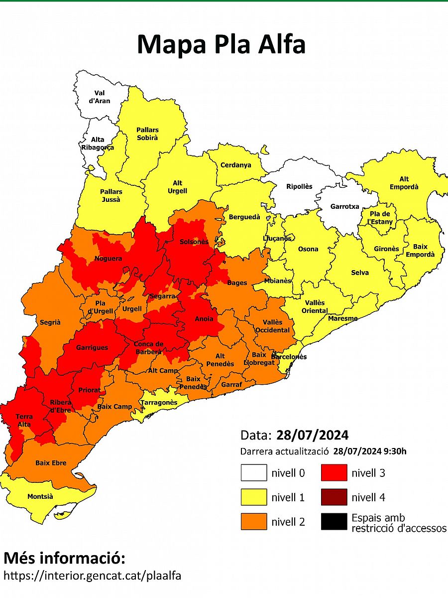 Mapa del risc d'incendi a Catalunya