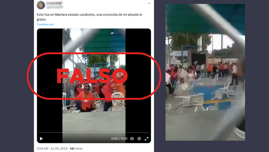 Mensaje que difunde un vídeo antiguo y lo presenta como si guarda relación con las recientes elecciones en Venezuela