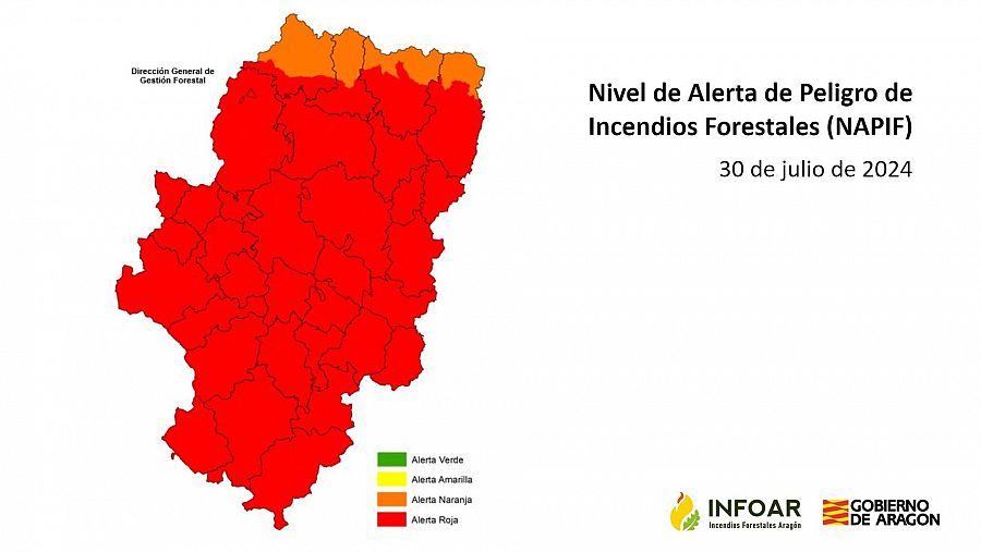 Todo Aragón permanece en riesgo extremo de incendios forestales