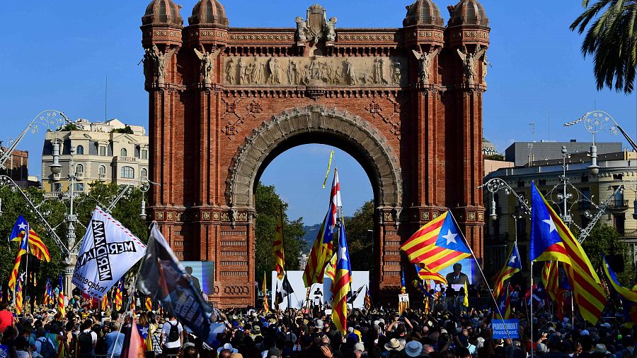 El líder independentista durante un discurso en la ceremonia de bienvenida que ha organizado su partido