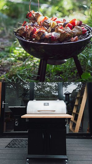 La imagen superior representa lo que es una parrilla mientras que la foto inferior representa una barbacoa.