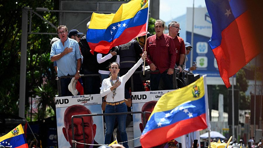 María Corina Machado participa en la manifestación en Caracas