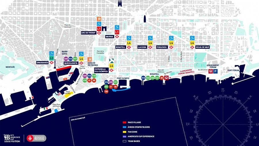 Plànol de les instal·lacions per seguir en viu la Copa Amèrica de Vela.