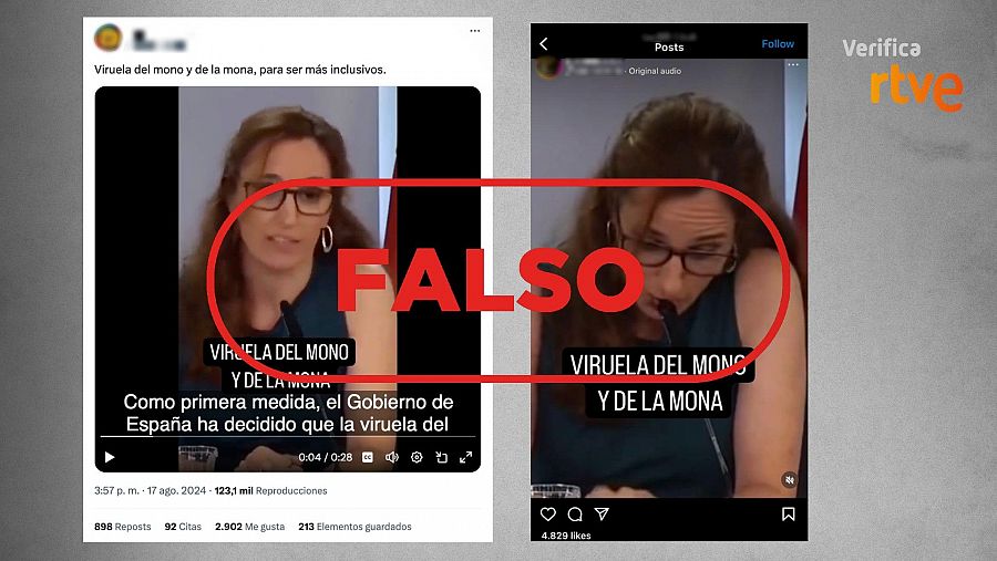 Mensajes de redes que difunden un vídeo de Mónica García con el audio manipulado