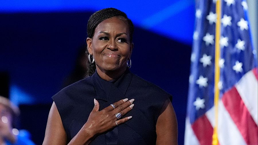 La ex primera dama Michelle Obama en Convención Nacional Demócrata, en Chicago.