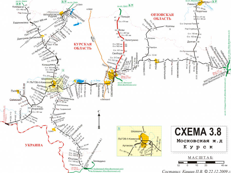 Mapa ferroviario del óblast de Kursk