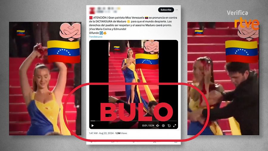 Mensaje que difunde el bulo de que la mujer del vídeo es Miss Venezuela protestando contra Maduro