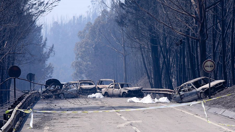 Coches quemados en un incendio en Portugal en 2017