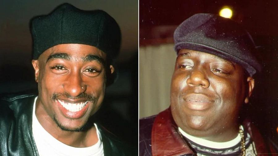 Los raperos Tupac Shakur, izquierda, y Biggie Smalls