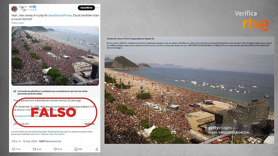 Nota de la comunidad errónea sobre un concierto en la playa de Copacabana, Rio de Janeiro