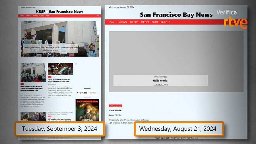 Comparación de la apariencia de la página web donde se publica la información el 21 de agosto y el 3 de septiembre de 2024