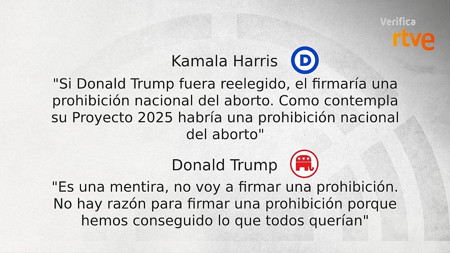 Kamala Harris afirmó que Trump firmaría una prohibición nacional del aborto; Donald Trump responde que no lo hará