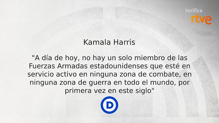 Kamala Harris afirma que no hay un solo miembro de las Fuerzas Armadas activo en zonas de combate