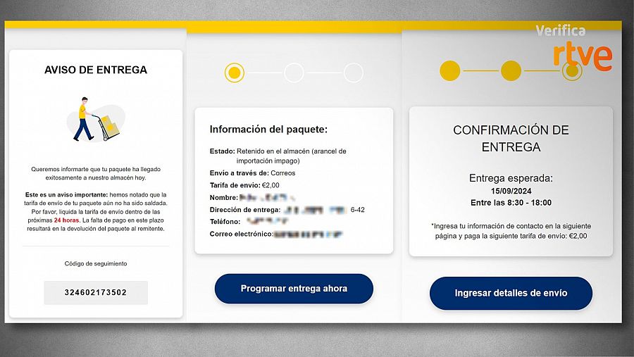 Apariencia de la página web que suplanta a Correos