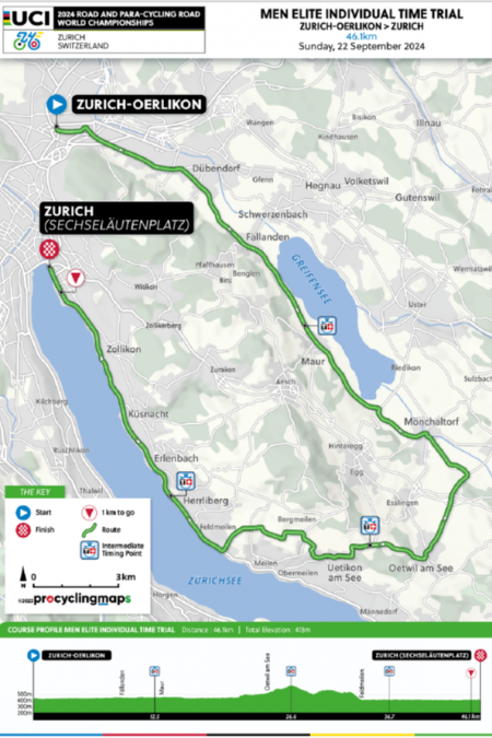 Perfil y recorrido de la contrarreloj masculina del Mundial de ciclismo 2024