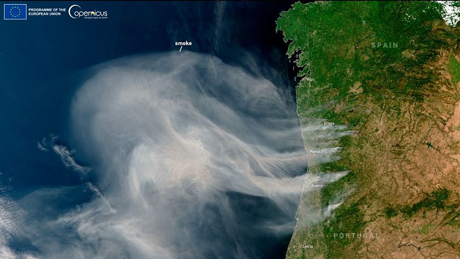 Así se ven desde el espacio los incendios de Portugal