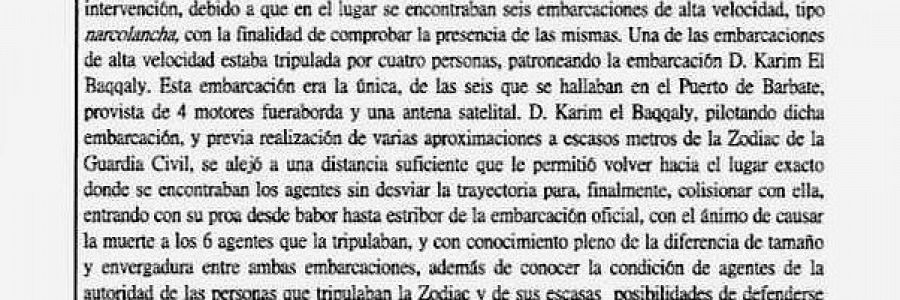 Fragmento del auto por el que el juez envió a prisión al acusado de asesinar a dos agentes en Barbate