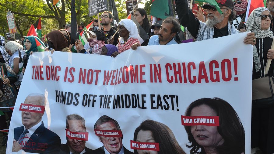 Protesta propalestina ante la Convención Nacional Demócrata de Chicago, Illinois