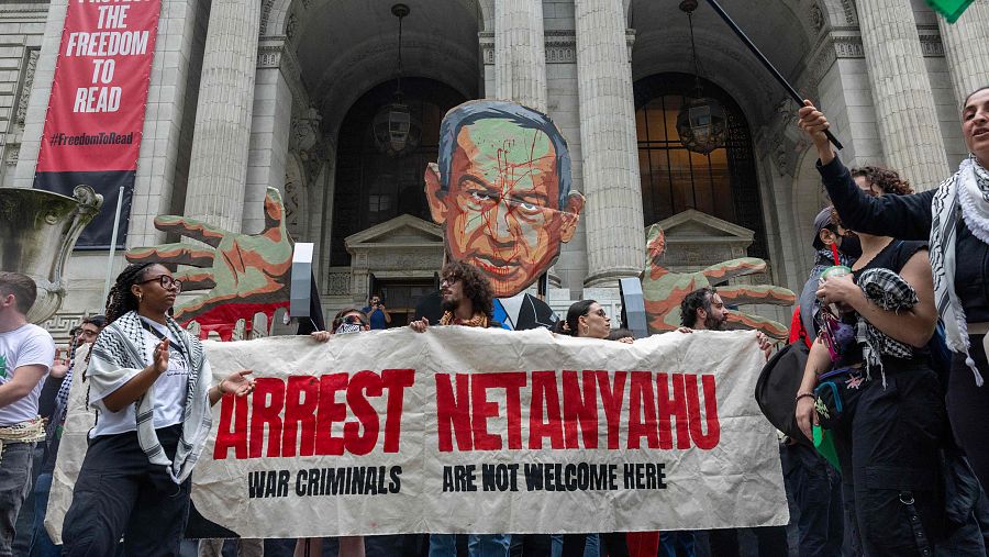 Protesta en Nueva York contra la presencia del primer ministro israelí Benjamín Netanyahu en la ONU